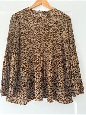 Adrianna Papell Leopard-Print Pleated Blouse - Camel & Black